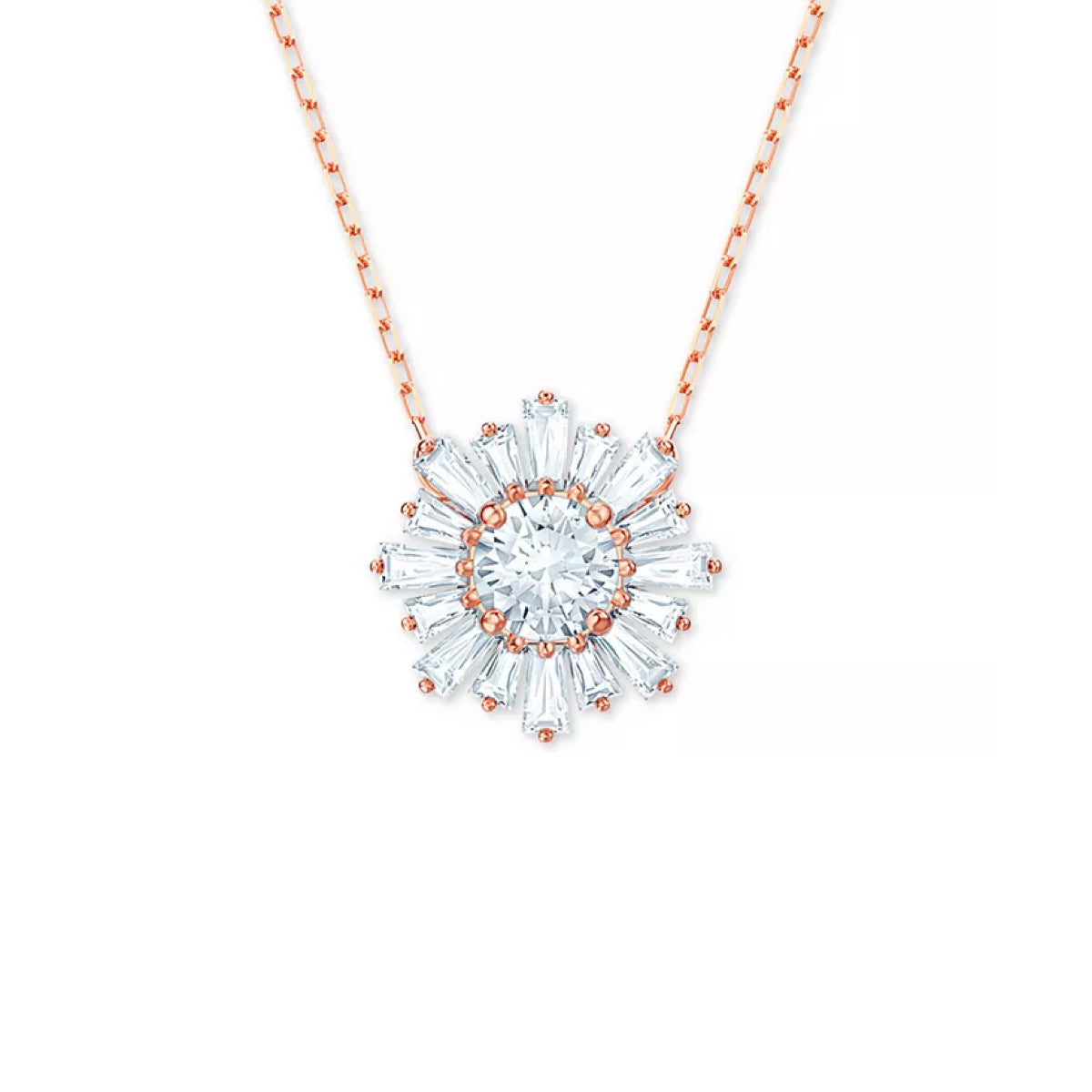 Swarovski Sunshine White Stone Rose Gold Plated Pendant and Chain Necklace