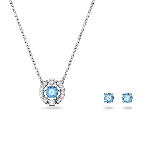 Swarovski Sparkling Dance Rhodium Plated Blue Crystal Pendant Earring Set