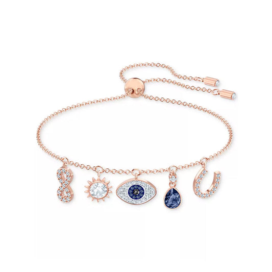 Swarovski Rose Gold-Tone Crystal Protective Charm Bolo Bracelet