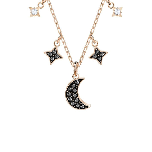 Swarovski Symbolic Moon Necklace with a Black Crystal