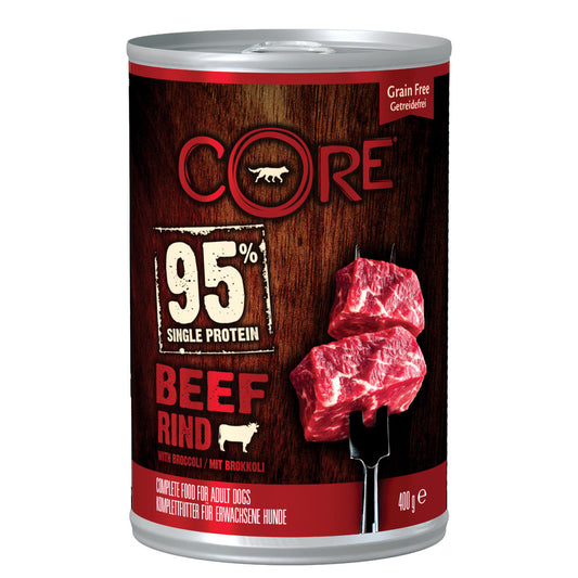 Wellness Core 95% Beef & Broccoli Adult Wet Dog Food Cans - 6 x 400g