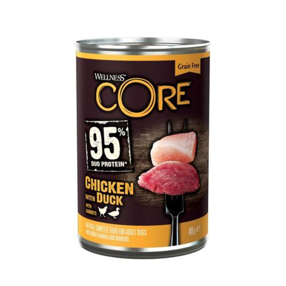 Wellness Core 95% Chicken & Duck with Carrots Wet Dog Food Cans - 6 x 400g