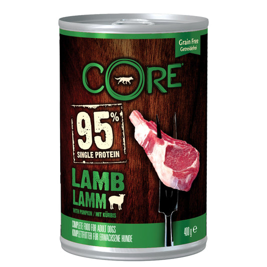 Wellness Core 95% Lamb & Pumpkin Adult Wet Dog Food Cans - 6 x 400g