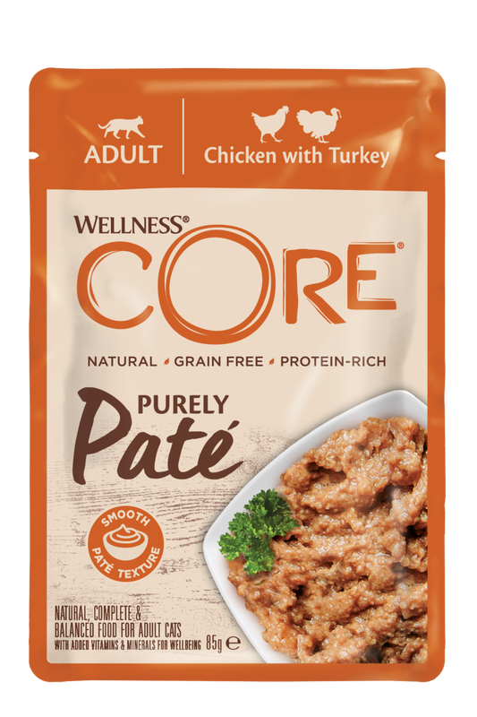 Wellness Core Grain Free Purely Chicken & Turkey Pate Cat Food - 8 x 85g